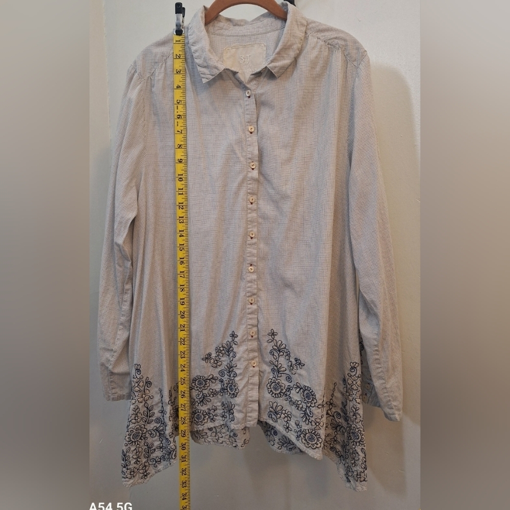 Johnny Was 3j Workshop Checkered Tunic Shirt with Embroidery Size Large